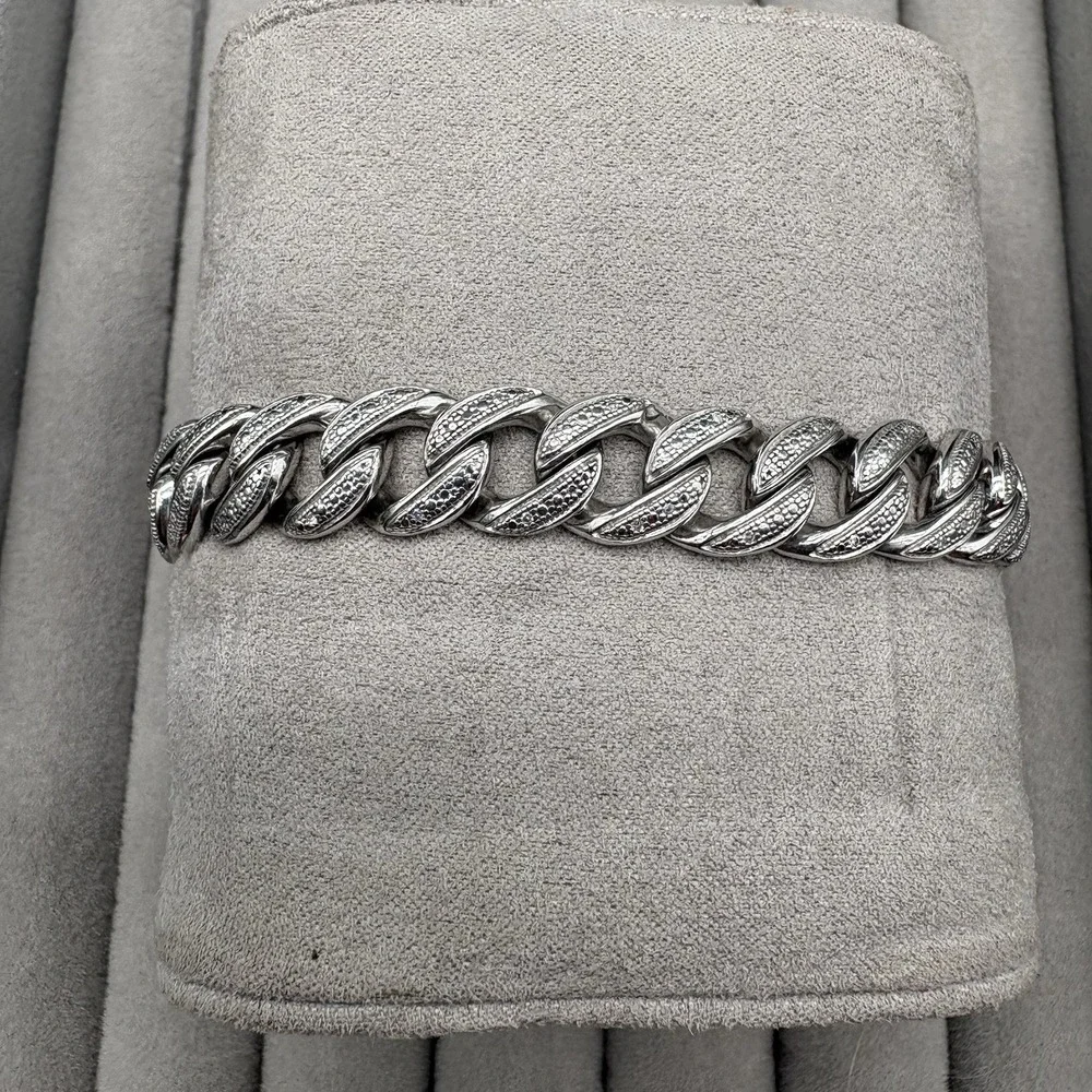 Men's Diamond Cuban Link Bracelet Sterling Silver .925 7